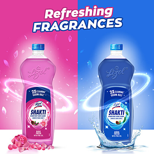 Lizol Shakti Disinfectant Floor Cleaner Aqua Fresh + Rose Fresh 900ml each, Combo (2 items) 