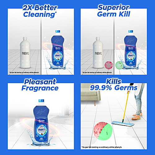 Lizol Shakti Disinfectant Floor Cleaner Aqua Fresh + Rose Fresh 900ml each, Combo (2 items) 