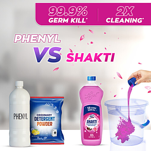 Lizol Shakti Disinfectant Floor Cleaner Aqua Fresh + Rose Fresh 900ml each, Combo (2 items) 