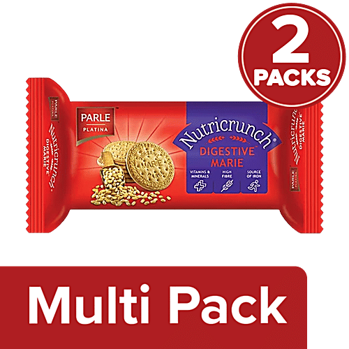 Parle Platina Nutricrunch Digestive Marie Biscuit - Rich In Fibre, Iron & Vitamins, 2 x 100 g Multipack 