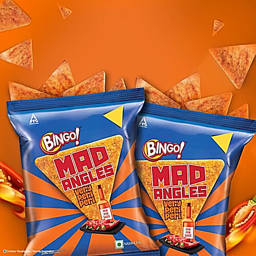 Bingo! Mad Angles Very Peri Peri Corn Based, Spicy Crunchy Chips, Perfect For Snacking, 3 x 33 g Multipack 