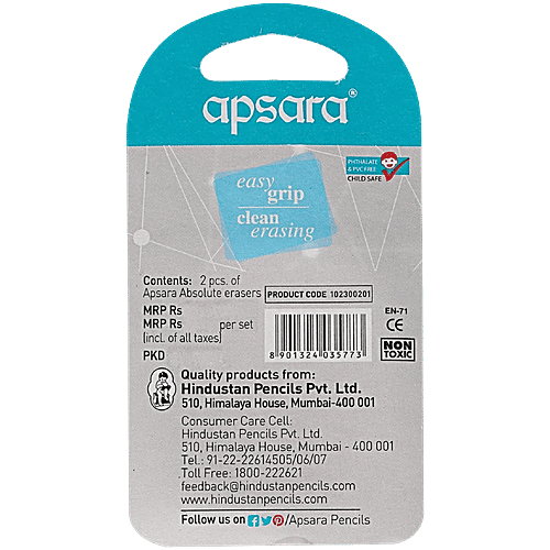 Apsara Absolute Erasers, 3 x 2 pcs (Multipack) Clean & Smooth Erasing