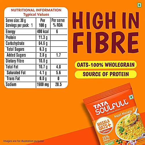 Tata Soulfull Masala Oats+ With 25% Millets, Mast Masala, Non-Sticky, 2 x 33 g Multipack 