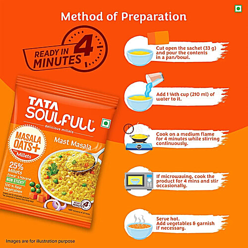Tata Soulfull Masala Oats+ With 25% Millets, Mast Masala, Non-Sticky, 2 x 33 g Multipack 