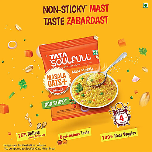 Tata Soulfull Masala Oats+ With 25% Millets, Mast Masala, Non-Sticky, 2 x 33 g Multipack 