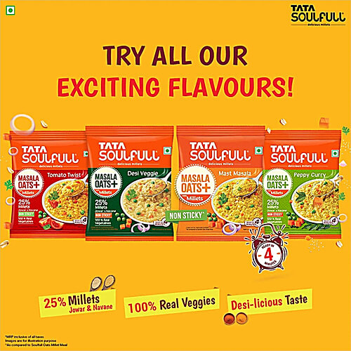 Tata Soulfull Masala Oats+ With 25% Millets, Mast Masala, Non-Sticky, 2 x 33 g Multipack 