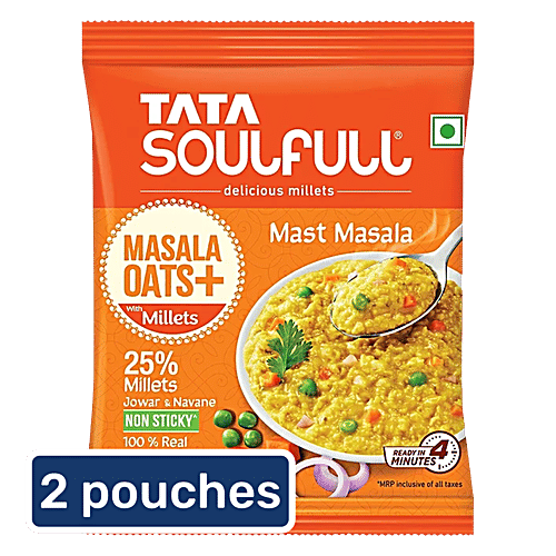 Tata Soulfull Masala Oats+ With 25% Millets, Mast Masala, Non-Sticky, 2 x 33 g Multipack 