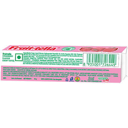 Fruit-Tella  Strawberry Flavour Chewy Toffee Stick - With Fruit Juice, 2 x 45 g Multipack 