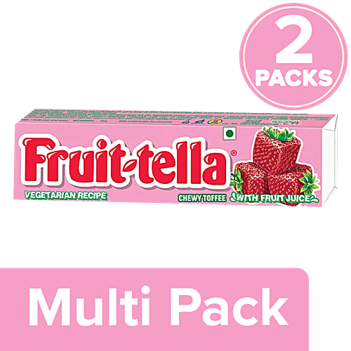 Fruit-Tella  Strawberry Flavour Chewy Toffee Stick - With Fruit Juice, 2 x 45 g Multipack 