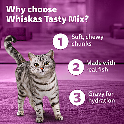 Whiskas Tasty Mix Chicken With Salmon Wakame Seaweed In Gravy Adult Cat Wet Food, 5x70 g (Multipack) 