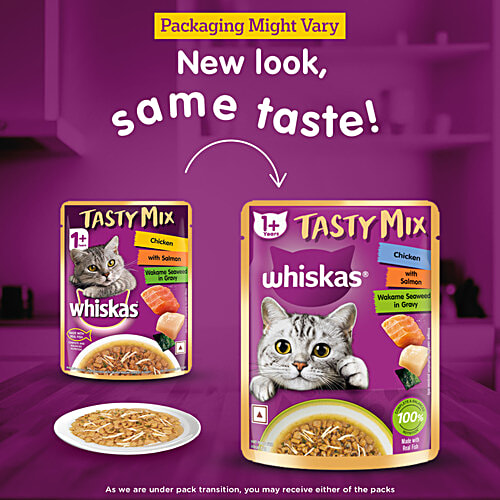 Whiskas Tasty Mix Chicken With Salmon Wakame Seaweed In Gravy Adult Cat Wet Food, 5x70 g (Multipack) 
