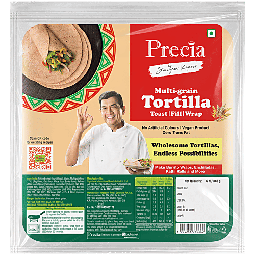 Precia Multigrain Tortilla Wraps - 6 pcs, 2x348 g (Multipack)
