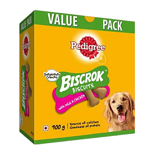 bb Combo Pedigree Biscrok Biscuits Milk&Chicken900 g+eCraftIndia Dog Design Pet Rakhi1 pc, Combo 2 items