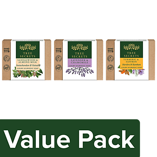 Tree Secrets Luxury Ayurvedic Soap Turmeric&Saffron+Lavender&Chamomile+Sandalwood&Almond Milk, Combo 3 Items