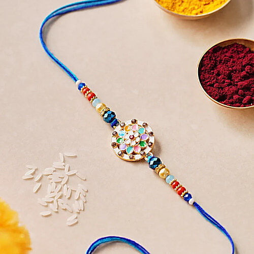 Daivya Sparsh by bigbasket Blue Jewel Pendant Rakhi With Kumkum & Rice, 2x1 pc Multipack 