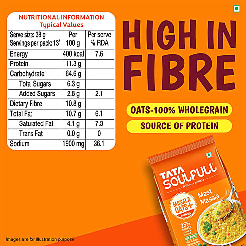 Tata Soulfull Masala Oats+ - With 25% Millets, Mast Masala, Non-Sticky, 2 x 500 g Multipack 