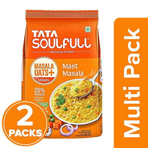 Tata Soulfull Masala Oats+ - With 25% Millets, Mast Masala, Non-Sticky, 2 x 500 g Multipack 