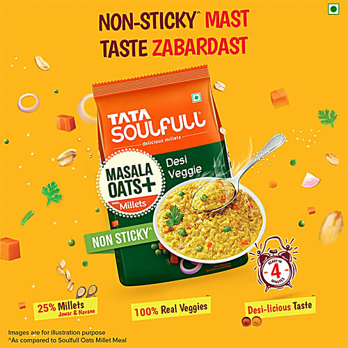 Tata Soulfull Masala Oats+ - With 25% Millets, Desi Veggie, Non Sticky, 2 x 500 g Multipack 