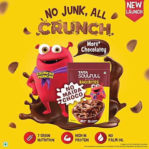 Tata Soulfull Ragi Bites No Maida Choco, 7 Grains, Protein Rich Breakfast Cereal, 2 x 375 g Multipack 