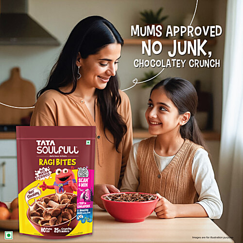 Tata Soulfull Ragi Bites No Maida Choco, 7 Grains, Protein Rich Breakfast Cereal, 2 x 375 g Multipack 