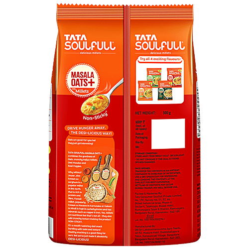Tata Soulfull Masala Oats+ - With Millets, Tomato Twist, 2 x 500 g Multipack 