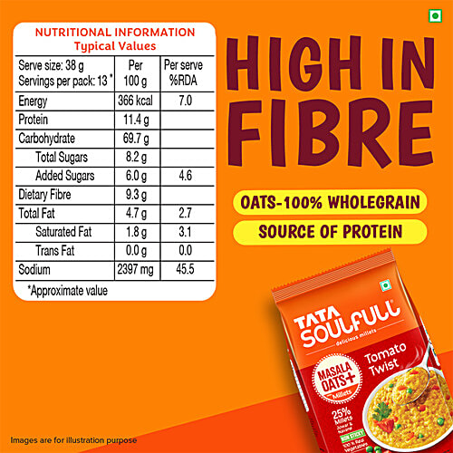 Tata Soulfull Masala Oats+ - With Millets, Tomato Twist, 2 x 500 g Multipack 