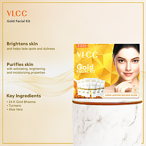 VLCC Gold Facial Kit 60 g + Gold Bleach 60 g + Manicure & Pedicure Kit 210 g, Combo (3 Items)