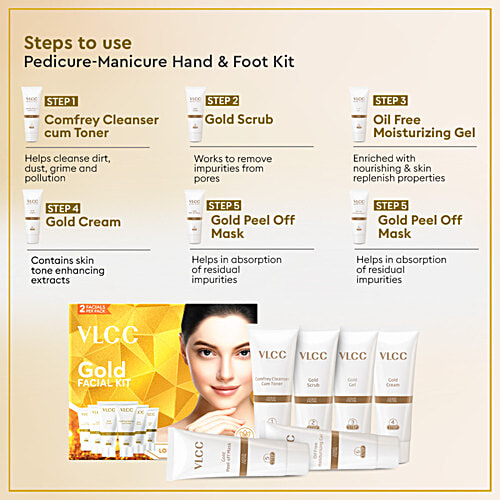 VLCC Gold Facial Kit 60 g + Gold Bleach 60 g + Manicure & Pedicure Kit 210 g, Combo (3 Items)