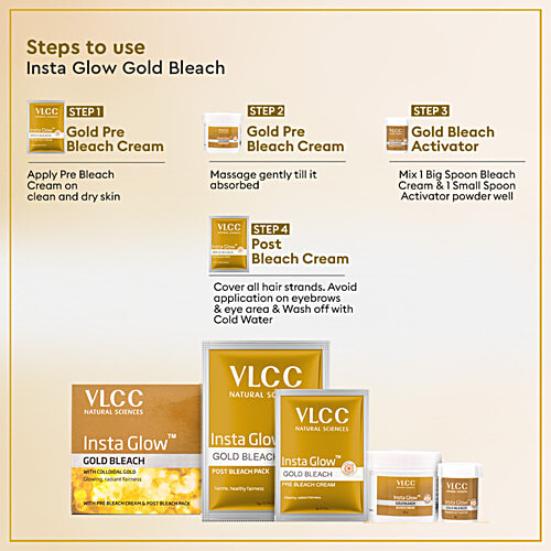 VLCC Gold Facial Kit 60 g + Gold Bleach 60 g + Manicure & Pedicure Kit 210 g, Combo (3 Items)