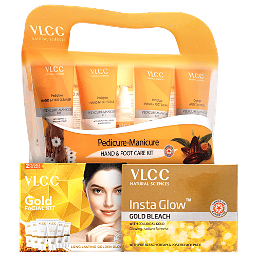VLCC Gold Facial Kit 60 g + Gold Bleach 60 g + Manicure & Pedicure Kit 210 g, Combo (3 Items)