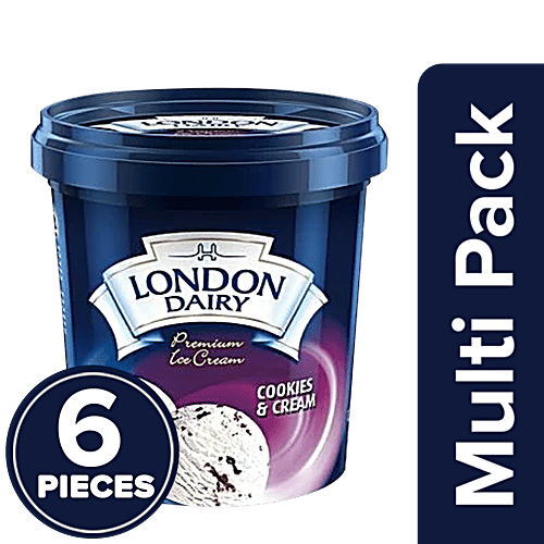 London Dairy Premium Ice Cream - Cookies & Cream, 6 x 125ml Multipack