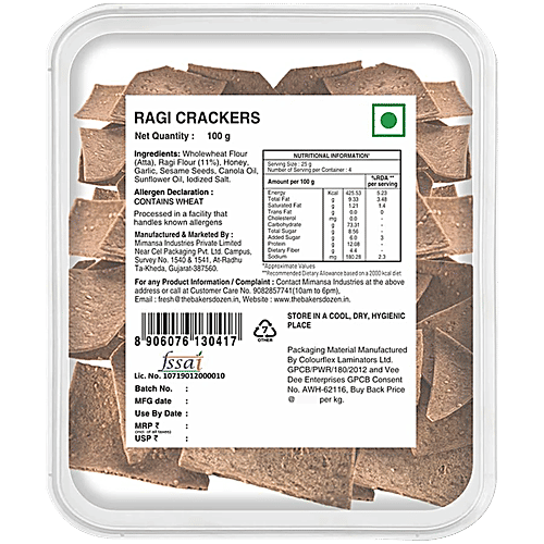 The Baker's Dozen Ragi Crackers, 2x230 g (Multipack) Baked, No Preservatives, No Maida