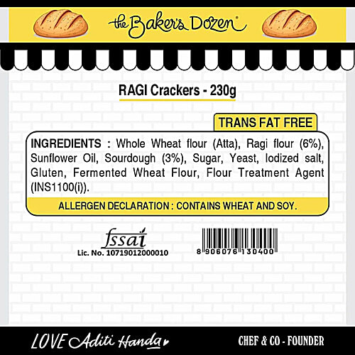 The Baker's Dozen Ragi Crackers, 2x230 g (Multipack) Baked, No Preservatives, No Maida