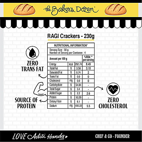 The Baker's Dozen Ragi Crackers, 2x230 g (Multipack) Baked, No Preservatives, No Maida