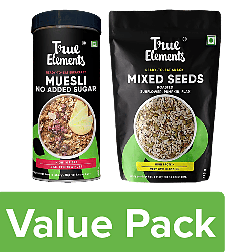 True Elements Roasted Mixed Seeds, 125 g + Muesli With Real Fruits & Nuts, 400 g, Combo (2 Items) 