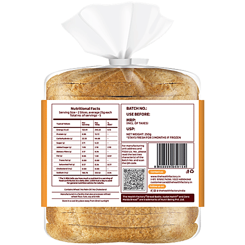 The Health Factory Zero Maida Bread - Whole Wheat, 2 x 250 g Multipack 