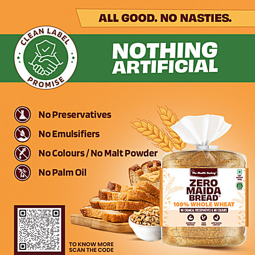 The Health Factory Zero Maida Bread - Whole Wheat, 2 x 250 g Multipack 