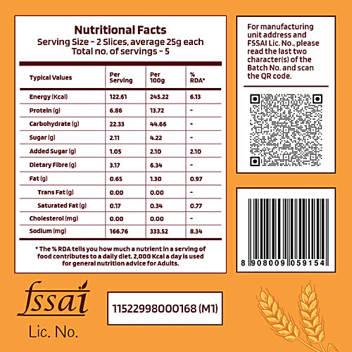 The Health Factory Zero Maida Bread - Whole Wheat, 2 x 250 g Multipack 