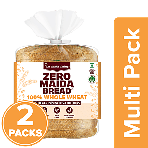 The Health Factory Zero Maida Bread - Whole Wheat, 2 x 250 g Multipack 