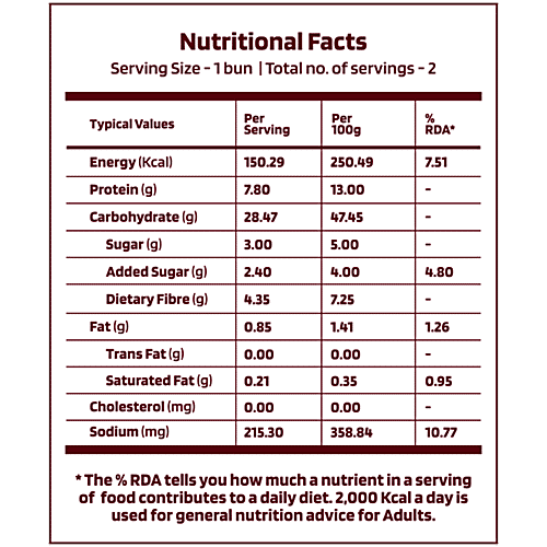 The Health Factory Zero Maida Burger Bun, 2 x 120 g (Multipack) 