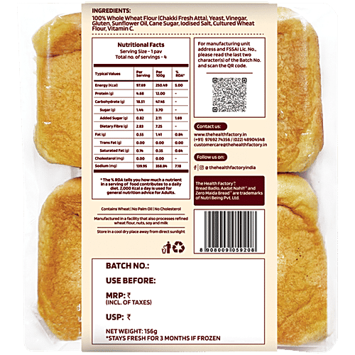 The Health Factory Zero Maida Bombay Pav, 3 x 156 g (Multipack)