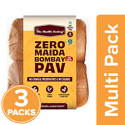 The Health Factory Zero Maida Bombay Pav, 3 x 156 g (Multipack)