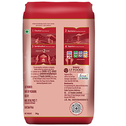 Daawat Super Basmati Rice, 2x1 kg (Multipack) Fluffy Long Grains, Cooked Grain upto 20mm