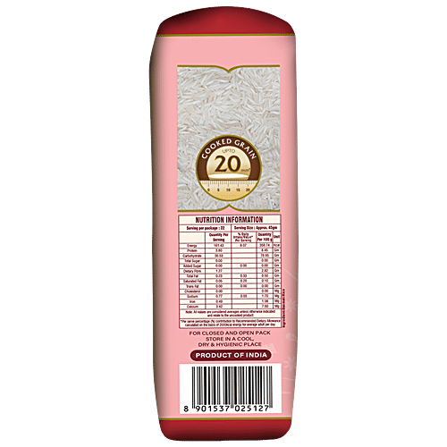 Daawat Super Basmati Rice, 2x1 kg (Multipack) Fluffy Long Grains, Cooked Grain upto 20mm