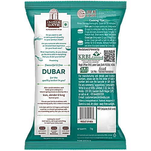 India Gate Flavourful & Fine Dubar Basmati Rice, 3 x 1 kg (Multipack) Naturally Aged, Long & Slender Grains