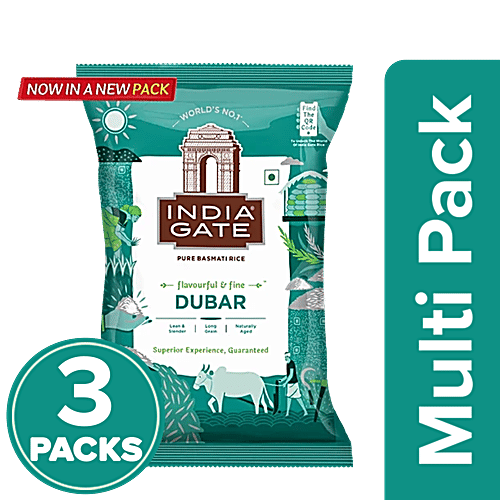 India Gate Flavourful & Fine Dubar Basmati Rice, 3 x 1 kg (Multipack) Naturally Aged, Long & Slender Grains