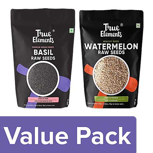 True Elements Raw Basil Seeds, 250 g + Raw Watermelon/Magaj Seeds, 150 g, Combo 2 Items