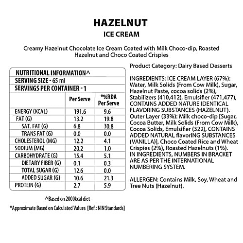 Baskin Robbins Hazelnut Ice Cream, 2 x 65 ml (Multipack) 