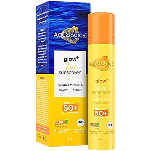 Aqualogica Dewy Sunscreen - Papaya & Vitamin C, SPF 50 PA+++, 2x50 g (Multipack) 