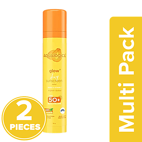 Aqualogica Dewy Sunscreen - Papaya & Vitamin C, SPF 50 PA+++, 2x50 g (Multipack) 
